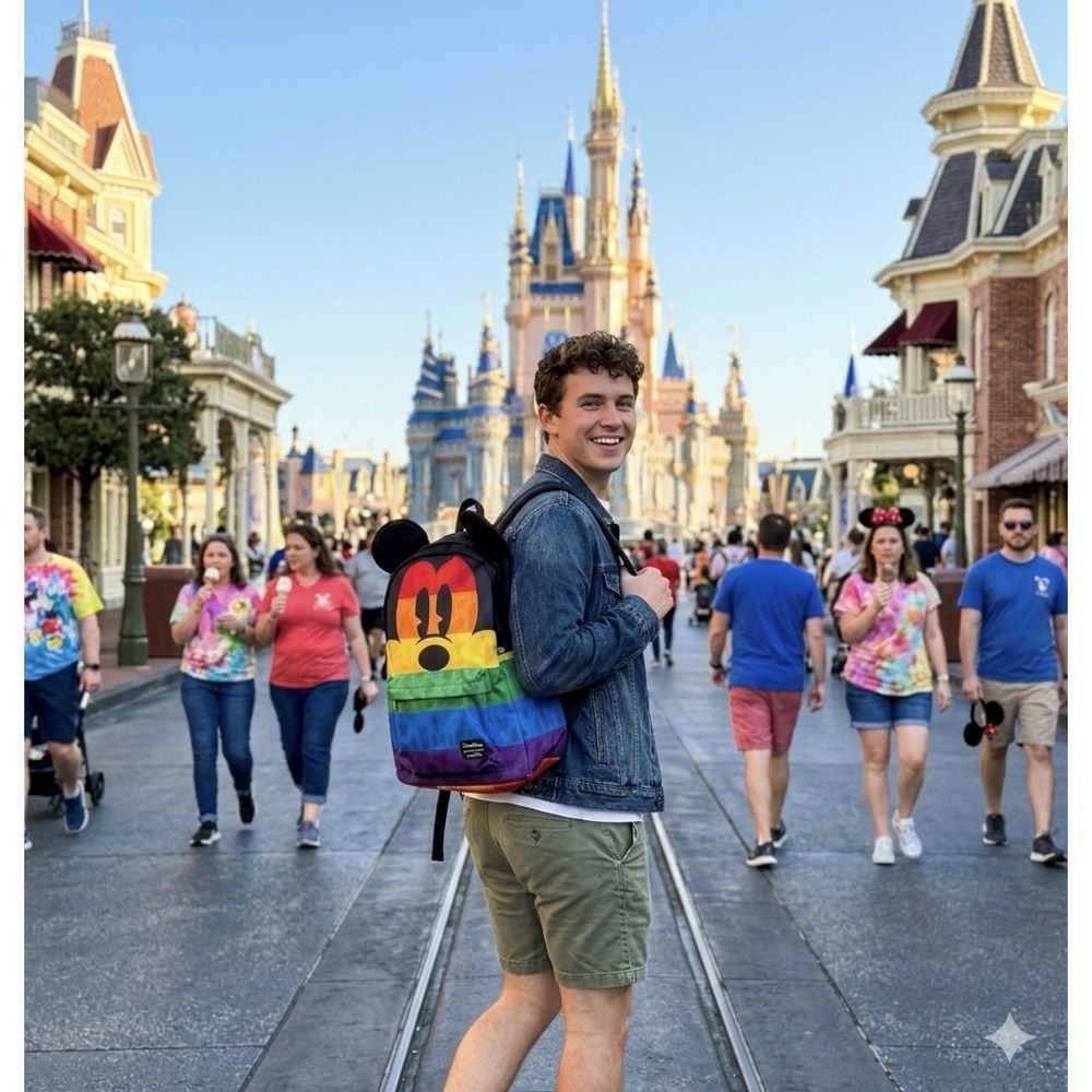 Loungefly Disney Parks Mickey Mouse Pride Month Rainbow Stripe Backpack w/ Ears